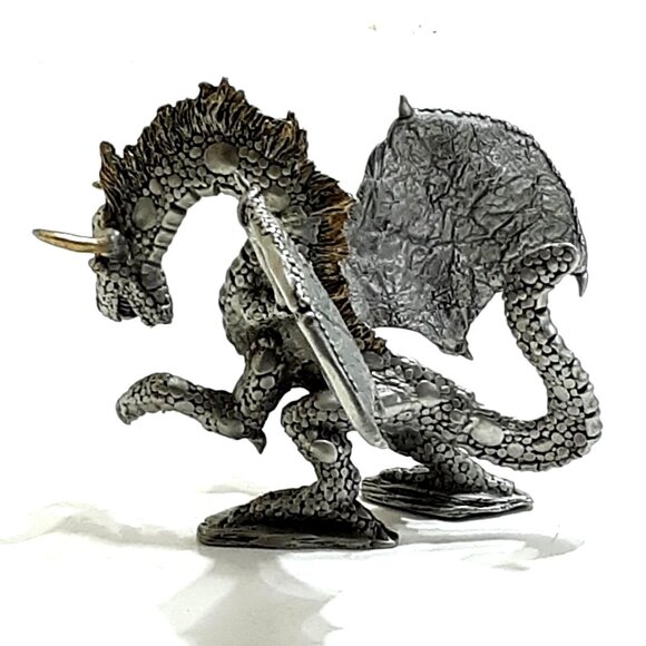 Rearing Fire Dragon 16-004 Iron Wind Metal 2004 Gold Tipped Horn Pewter Dragon - Picture 4 of 12
